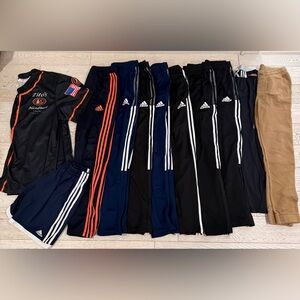 adidas kids size 13/14 Navy, Black & Orange Track Pants and Shorts Bundle